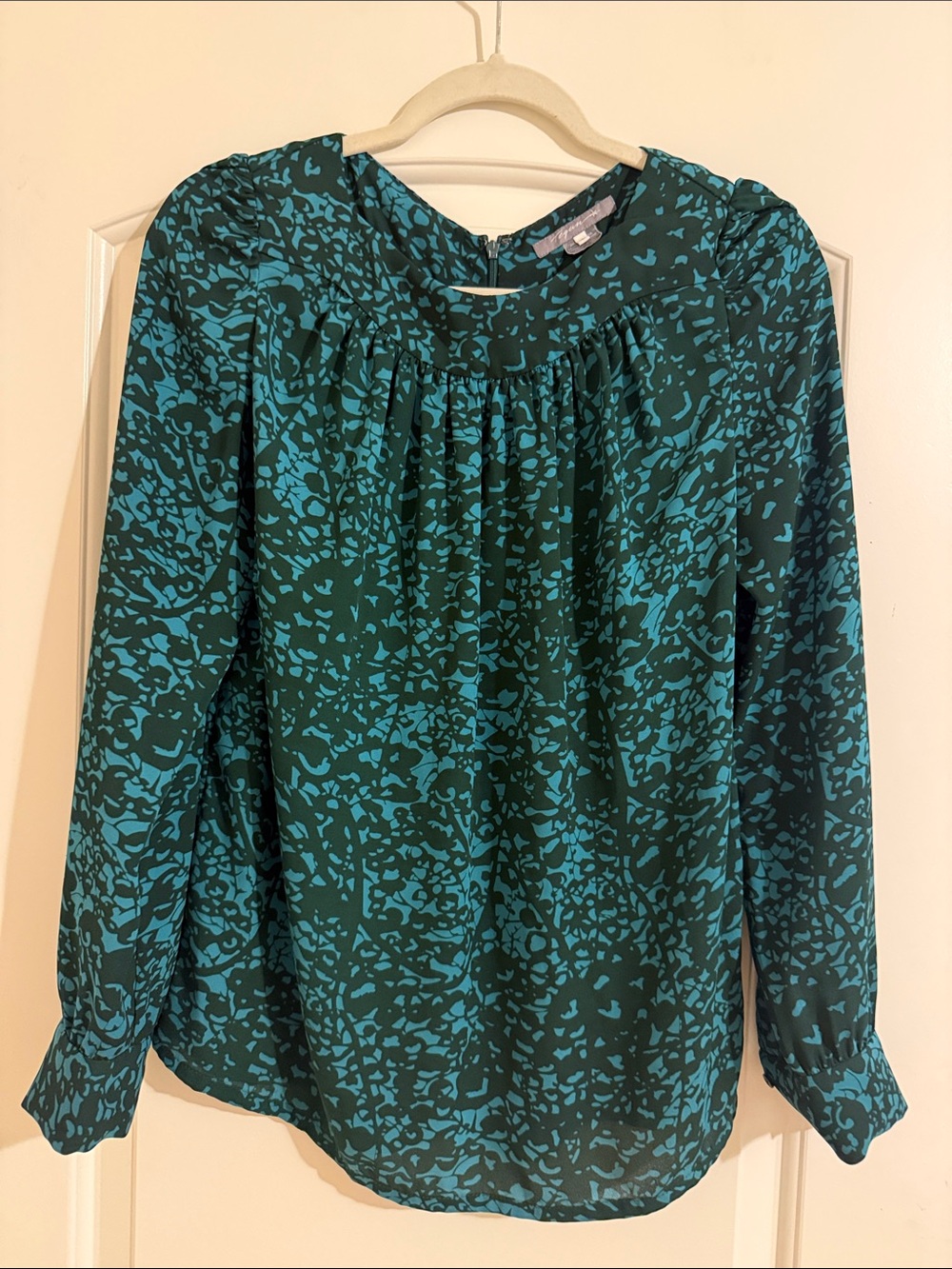 Women's Teal Patterned Long-Sleeve Blouse